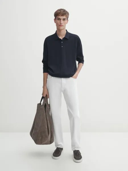 Вязаный свитер с воротником-поло Massimo Dutti, синий