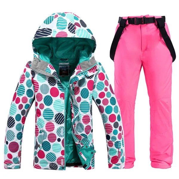 Оптовая продажа, женская зимняя одежда, спортивная одежда для улицы, комплекты для сноуборда, водонепроницаемые ветрозащитные лыжные куртки и брюки с поясом для снега