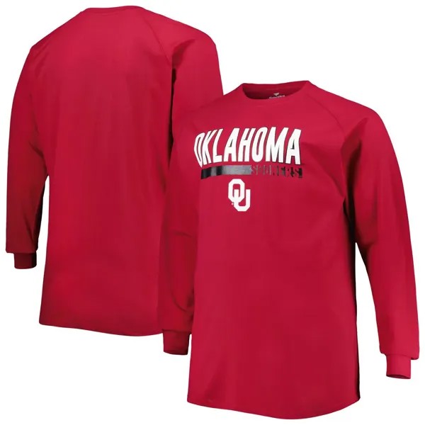Мужская малиновая футболка реглан с длинными рукавами Oklahomaooners Big & Tall Two-Hit