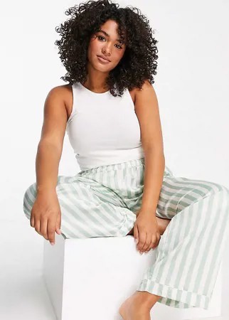 Атласные пижамные брюки в полоску шалфейно-зеленого и кремового цвета (от комплекта) Loungeable Plus-Зеленый цвет