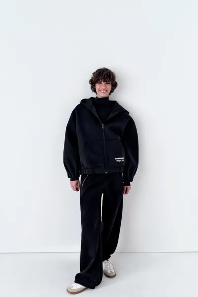 Худи-бомбер с эффектом неопрена ZARA, черный
