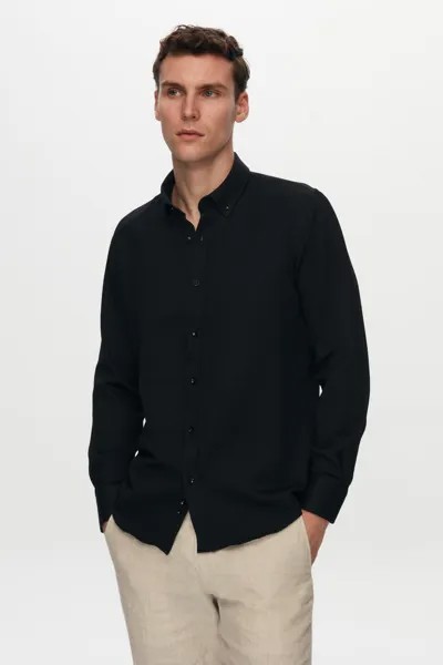 Черная оксфордская рубашка приталенного кроя с вышивкой D'S Damat, черный