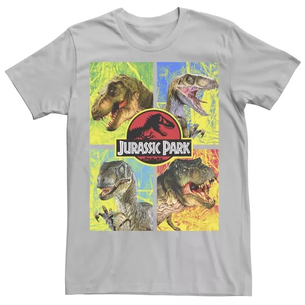 Мужская футболка «Парк Юрского периода» авторских персонажей динозавров Licensed Character, серебристый