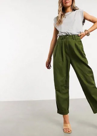 Широкие брюки хаки со складками ASOS DESIGN-Зеленый цвет