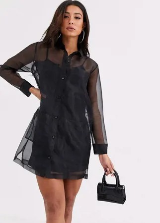 Черное платье-рубашка мини из органзы ASOS DESIGN-Черный цвет