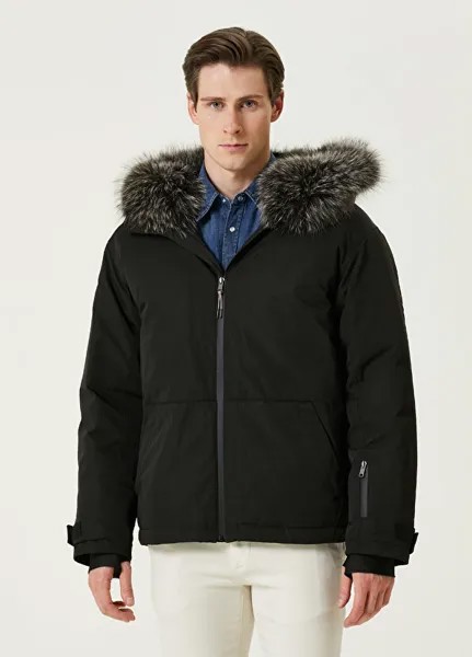 Черная лыжная куртка с капюшоном Yves Salomon