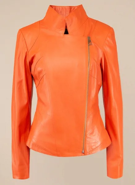Кожаная куртка женская Каляев 1543988 оранжевая 42 RU
