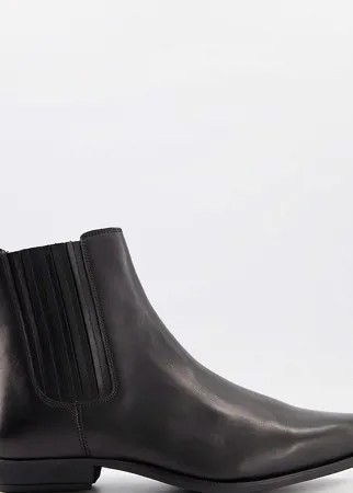 Ботинки челси на каблуке для широкой стопы в стиле вестерн Silver Street-Черный цвет