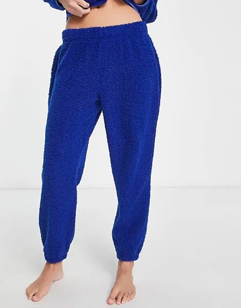 Темно-синий комплект из худи и джоггеров ASOS DESIGN Petite Lounge Borg