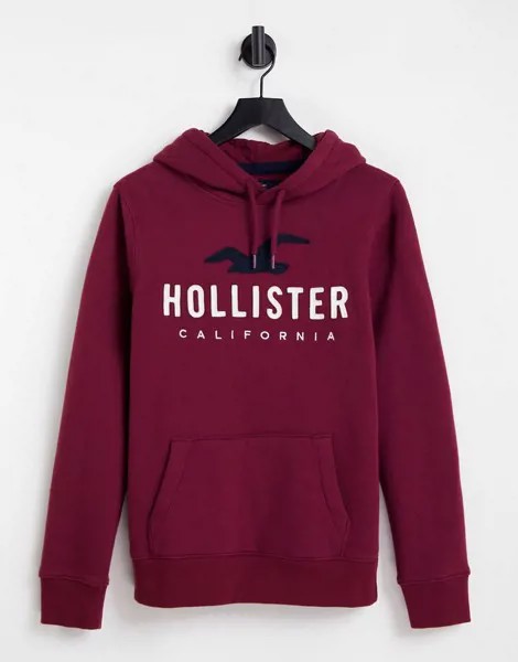 Худи бордового цвета с логотипом на груди Hollister-Красный
