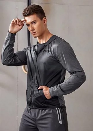 Мужской Спортивная куртка омбре и с текстовым принтом с капюшоном