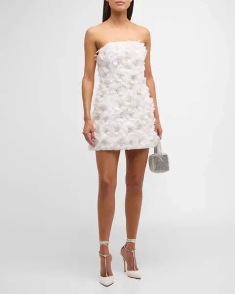 Мини-платье без бретелек Velia с цветочным принтом и кристаллами Alice + Olivia, цвет Off White
