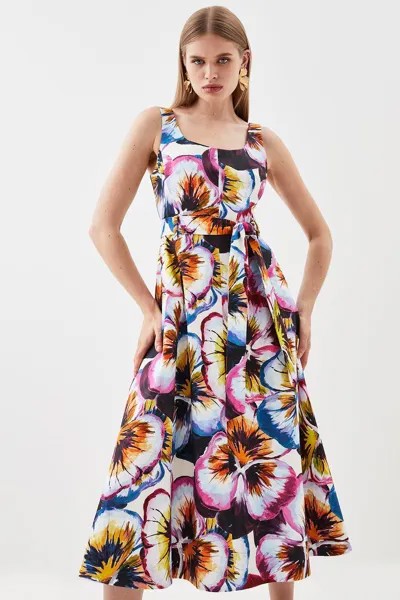 Платье миди с пышной юбкой и поясом Pansy с цветочным принтом Karen Millen, мультиколор