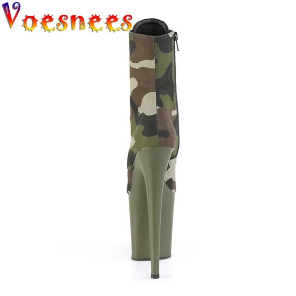 Женские короткие сапоги на платформе Voesnees, модные камуфляжные сапоги с круглым носком, на молнии, на тонком каблуке, большие размеры до 43