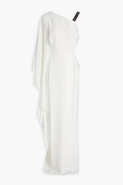 Платье из крепа с одним рукавом и драпировкой Halston, слоновая кость