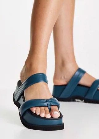 Кожаные сандалии бирюзового цвета на толстой подошве, с мягкими уплотненными ремешками и перемычкой между пальцами Topshop Play-Голубой