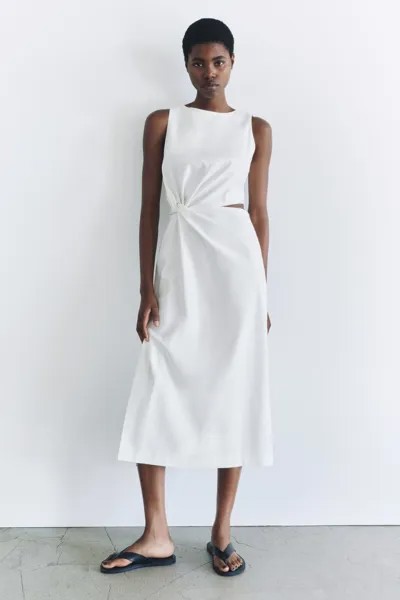 Платье миди с вырезами ZARA, экрю