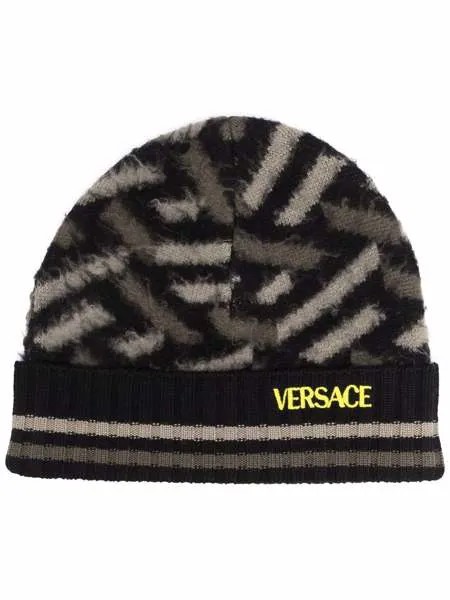 Versace шерстяная шапка бини с узором Greca Signature