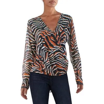 DKNY Womens Faux Wrap Sheer Top Blouse Shirt BHFO 6390