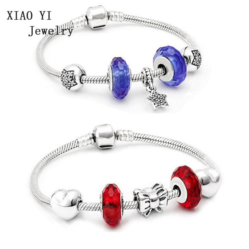 Браслет с бантом XIAOYI 100% s925 синяя Красная звезда безопасная цепочка в форме сердца ледяной ринм бисер модные подарки женские ювелирные издел...