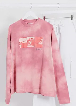 Розовый лонгслив oversized с принтом тай-дай COLLUSION