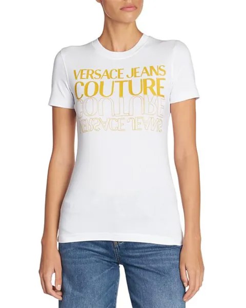 Хлопковая трикотажная футболка с логотипом Versace Jeans Couture, цвет White