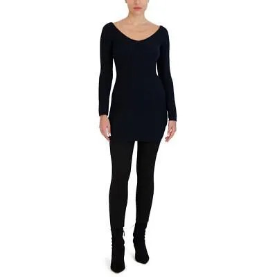 BCBGMAXAZRIA Женское черное вязаное платье-свитер мини с V-образным вырезом S BHFO 6099