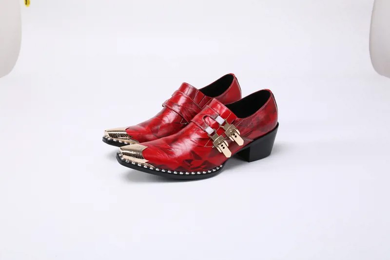 Красные Свадебные классические туфли Mocasines из натуральной кожи, оксфорды с золотым стальным носком и заклепками, формальные мужские туфли с пряжкой