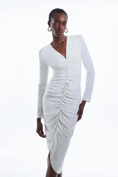 Компактное платье миди из вискозы со сборками спереди Karen Millen, белый