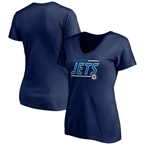 Женская темно-синяя футболка с изображением талисмана Fanatics Winnipeg Jets и V-образным вырезом большого размера Fanatics