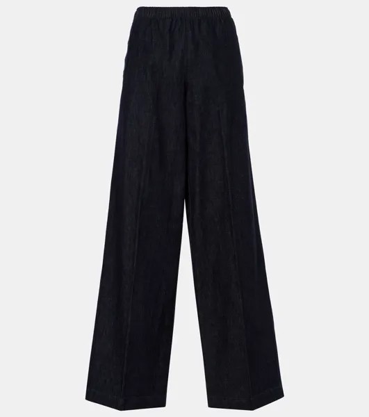 Широкие брюки из хлопкового твила с низкой посадкой Vince, цвет washed indigo