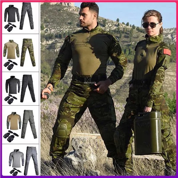 Военная Тактическая форма, армейские боевые костюмы, камуфляжная рубашка + брюки-карго + наколенники для локтя, одежда для страйкбола, пейнт...