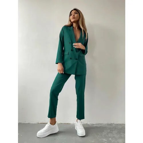 Костюм Blazer, жакет и брюки, классический стиль, полуприлегающий силуэт, пояс на резинке, размер 42, зеленый