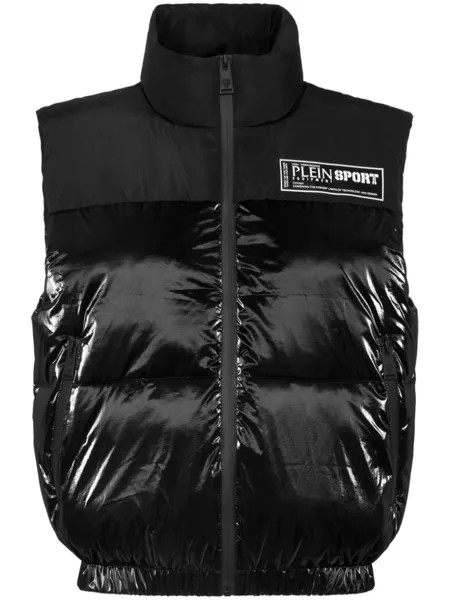 Plein Sport стеганый жилет с логотипом, черный