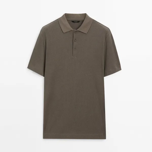 Футболка-поло Massimo Dutti Ribbed Short Sleeve, хаки