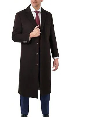 Мужское однотонное темно-коричневое длинное шерстяное кашемировое пальто стандартной посадки, верхнее пальто