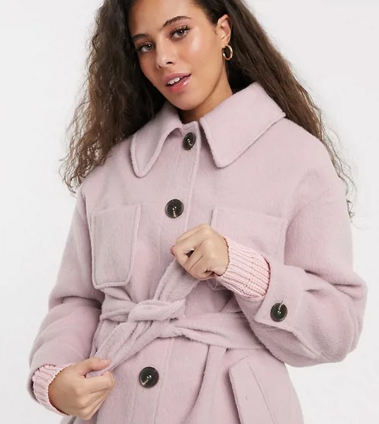 Розовый пиджак с поясом ASOS DESIGN Petite