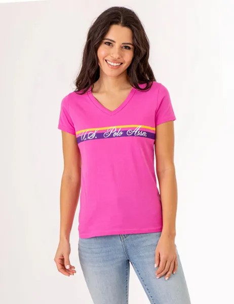 Футболка U.S. Polo Assn. V-neck Stripe Foil Graphic, розовый