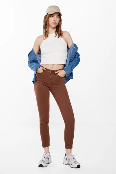 Цветные узкие укороченные джинсы Springfield, коричневый