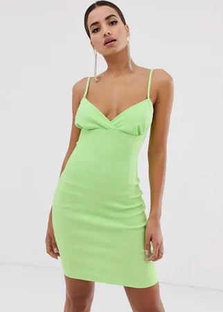 Платье мини с атласным лифом цвета лайма Vesper-Зеленый