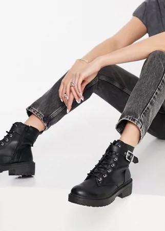 Черные ботинки на шнуровке New Look-Черный цвет