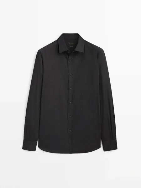 Рубашка узкого кроя из хлопкового твила Massimo Dutti,  темно-синий