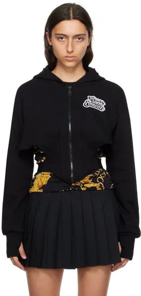 Черный худи с вышитым логотипом Versace Jeans Couture