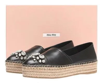 НОВЫЕ ЭСПАДРИЛИ MIU MIU BY PRADA ЧЕРНЫЕ КРИСТАЛЛЫ-НОСКИ ТУФЛИ НА ТЕХНИКЕ 40,5/10,5