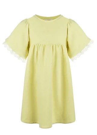 Желтое платье с белым кружевом на рукавах Chloe