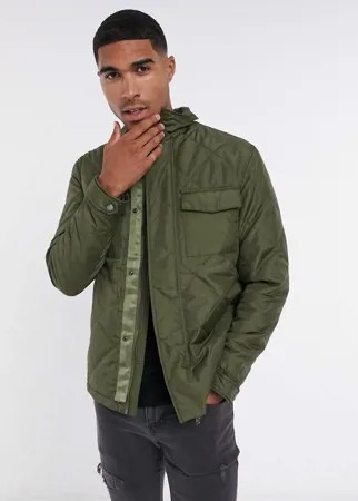 Стеганое пальто цвета хаки Selected homme-Зеленый цвет