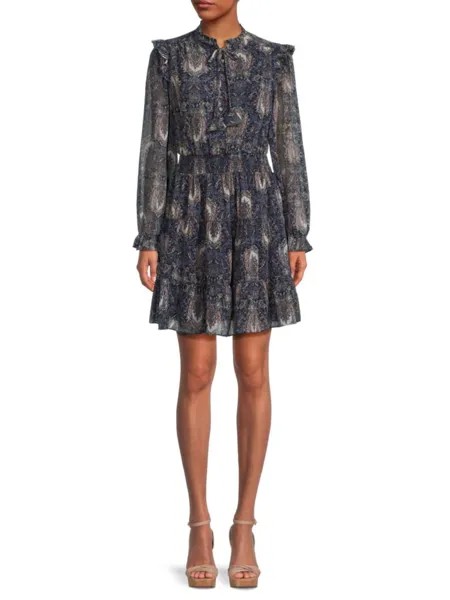 Мини-платье с принтом и рюшами Saks Fifth Avenue, цвет Navy Paisley