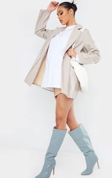 PrettyLittleThing Удлиненный пиджак из искусственной кожи Stone с лацканами