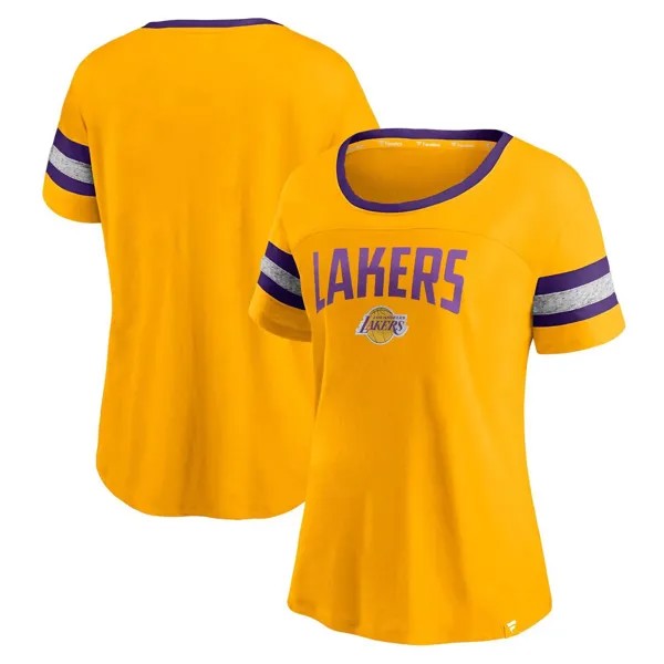 Женская футболка с полосатыми рукавами и логотипом Fanatics золотистого/серого цвета Los Angeles Lakers Fanatics