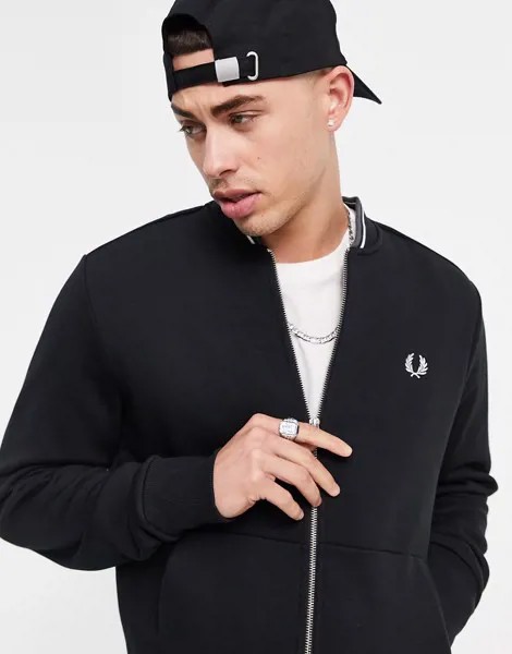 Черный бомбер на молнии с контрастной отделкой Fred Perry-Черный цвет